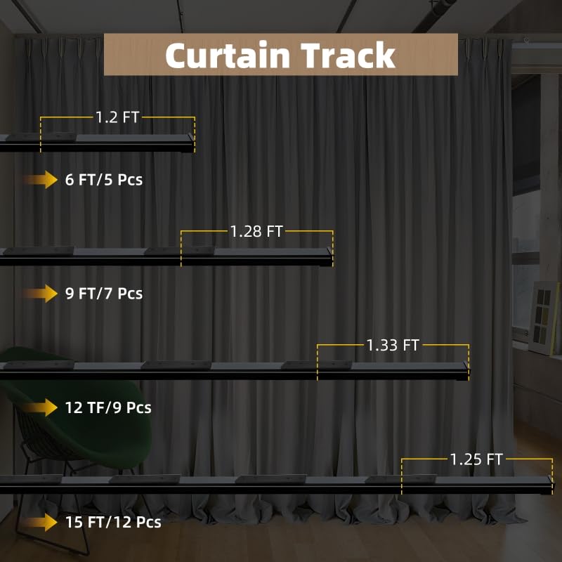 MLOQI Curtain Tracks Ceiling Wall Mounted with Soundproof Strips, Curtains Tracks Rails System, Black Ceiling Track for Curtains 3-6 Feet - Image 5